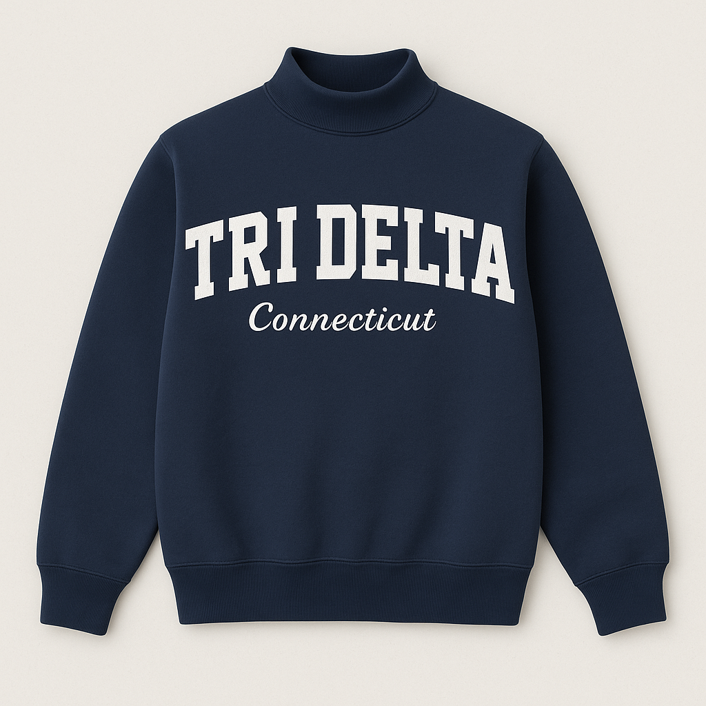 Tri Delta Cursive Mock Neck