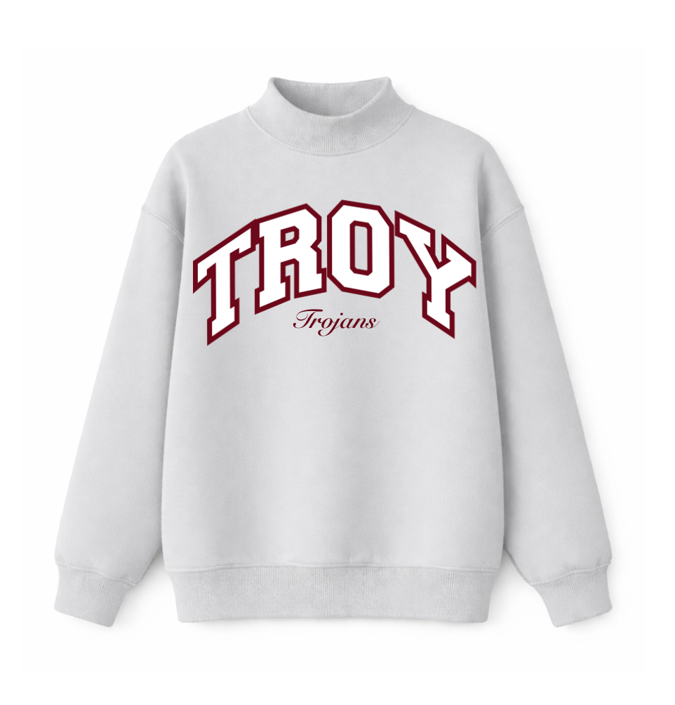 Grey Troy Varsity Red and White Mockneck
