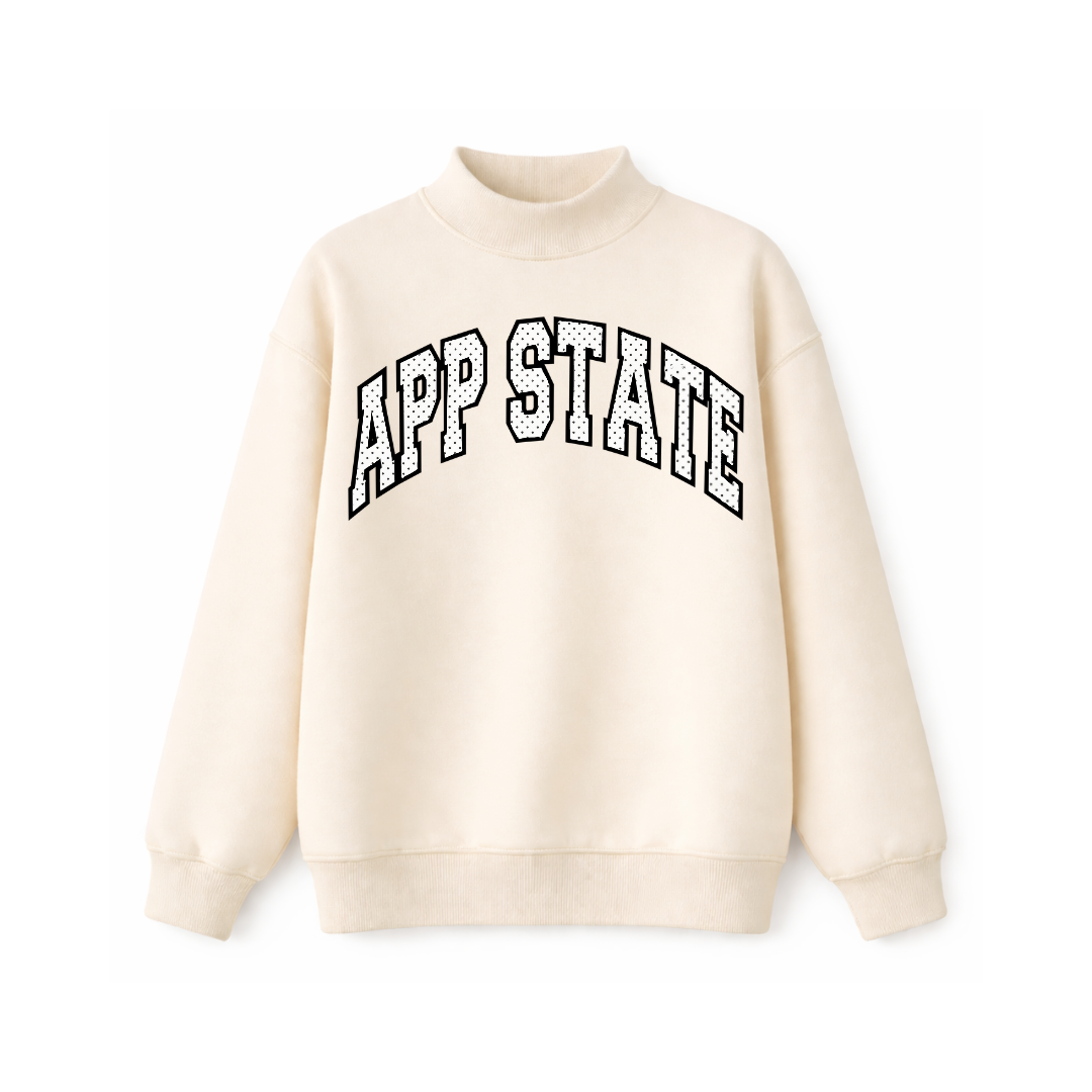 APP STATE Cream White and Black Polka Dot Mockneck