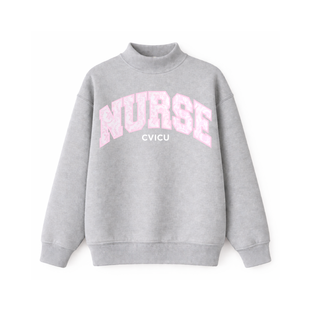 Pink Scroll CVICU Nurse Mockneck