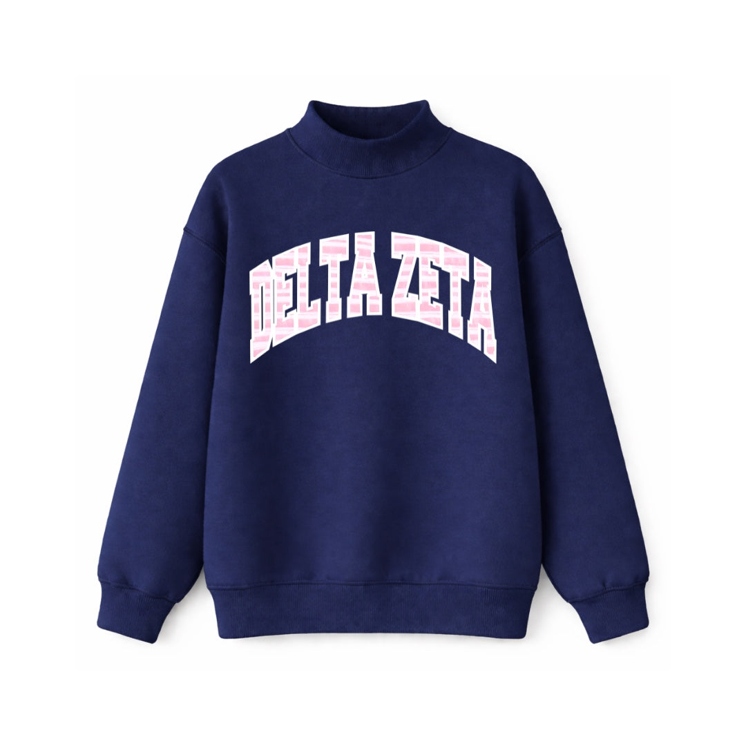 Delta Zeta Pink+White Stripe Mockneck