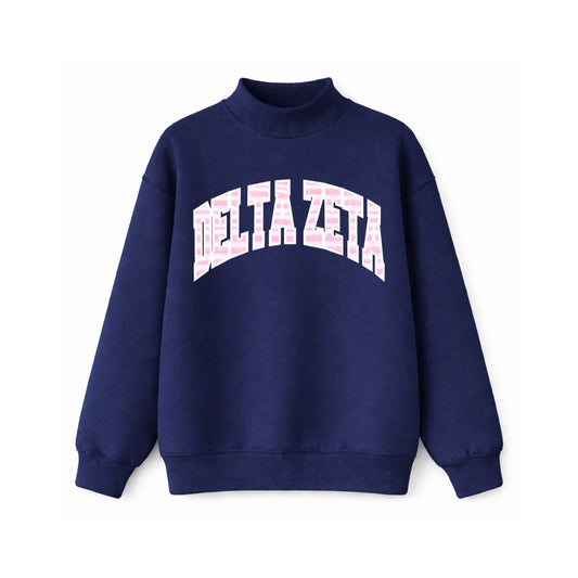 Delta Zeta Pink+White Stripe Mockneck