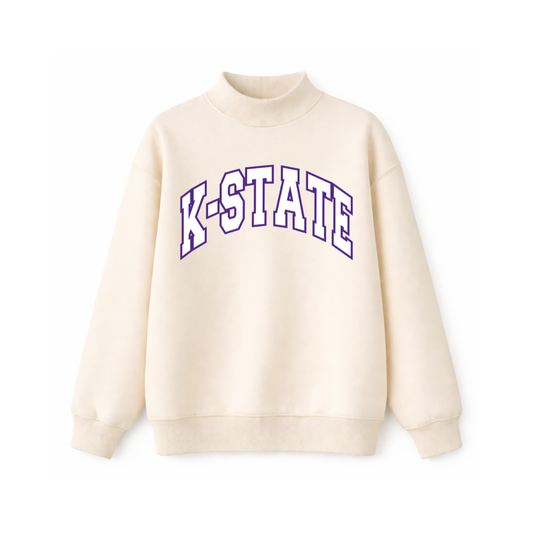 K-STATE Cream & Purple Mockneck