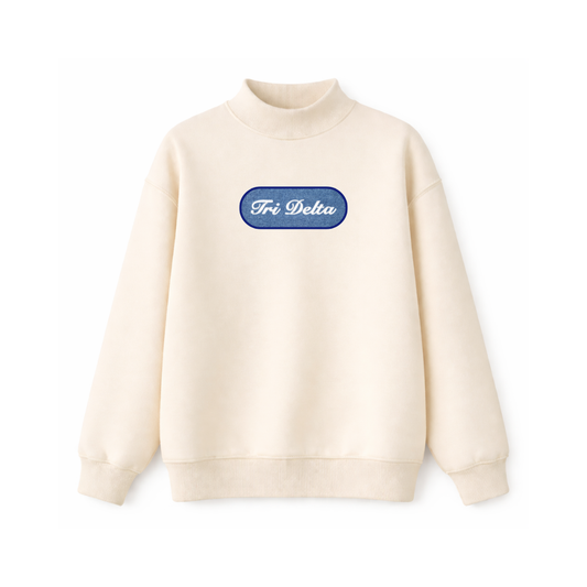 Cream and Denim Patch Mockneck