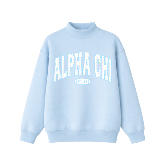 Alpha Chi Blue Cotton Candy Mockneck