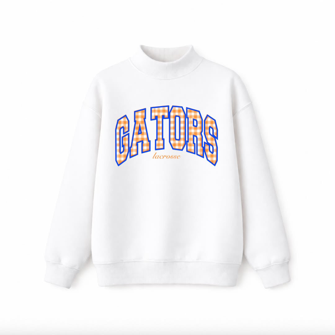 Orange and Blue Gingham Lacrosse Mockneck