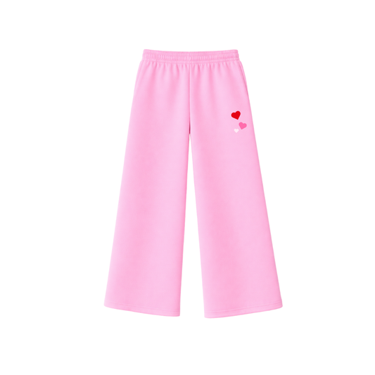 Pink Heart Wide Leg Sweatpants