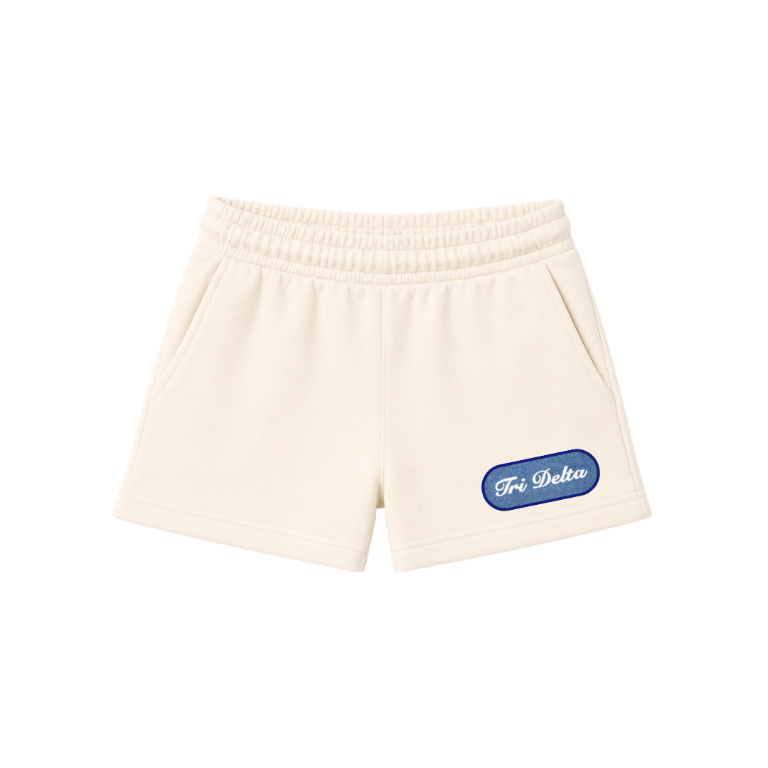 Cream and Denim Patch Shorts