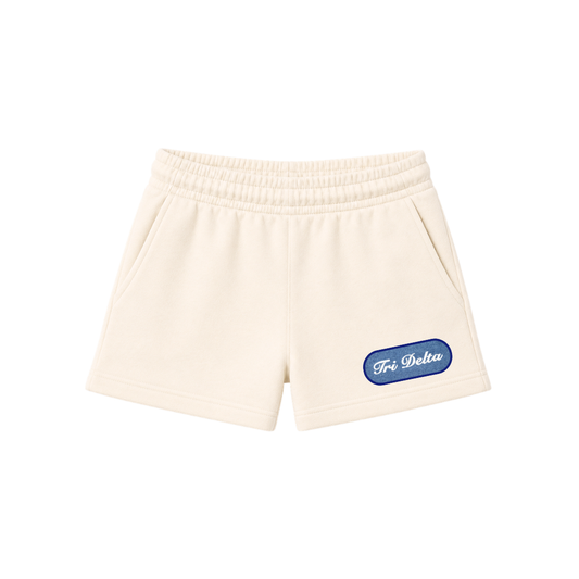 Cream and Denim Patch Shorts