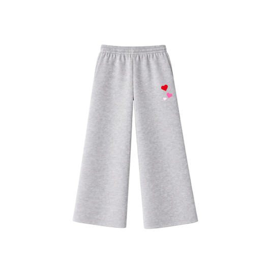 Grey Heart Wide Leg Sweatpants