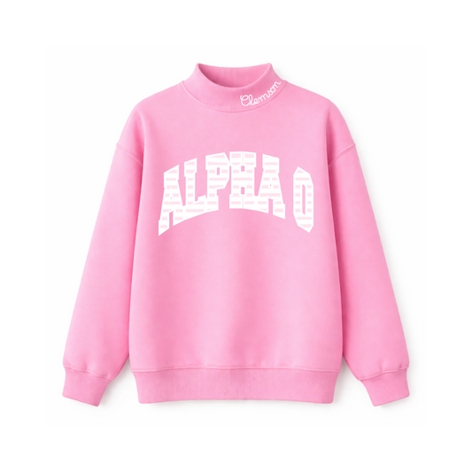 Alpha O Pink and white Stripes Mockneck