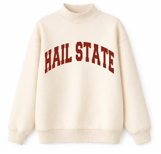 Cream HAIL STATE Mockneck White Outline