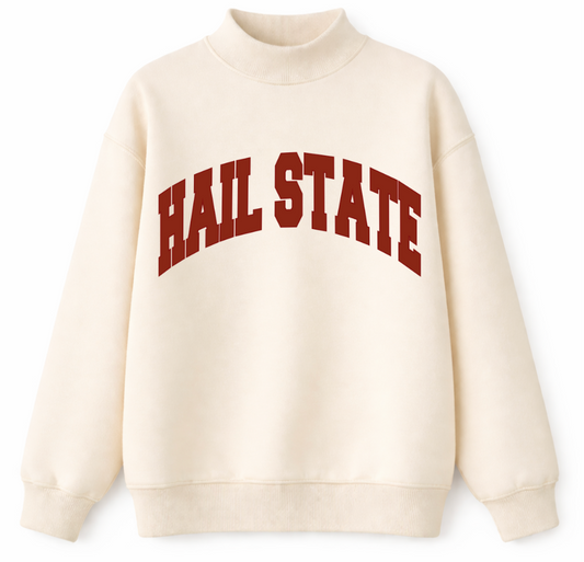 Cream HAIL STATE Mockneck Maroon Outline